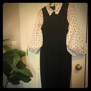 Midi black dress Puffy sleeves